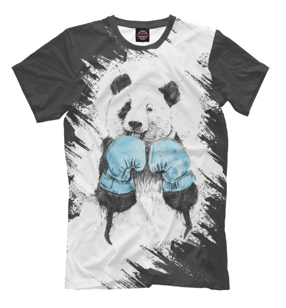 Мужская футболка с изображением Panda boxer цвета Молочно-белый