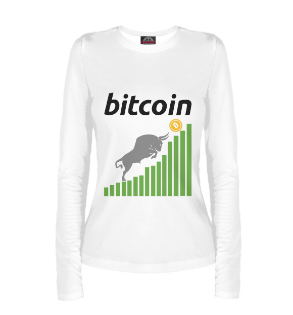 Женский лонгслив с изображением Bitcoin цвета Белый