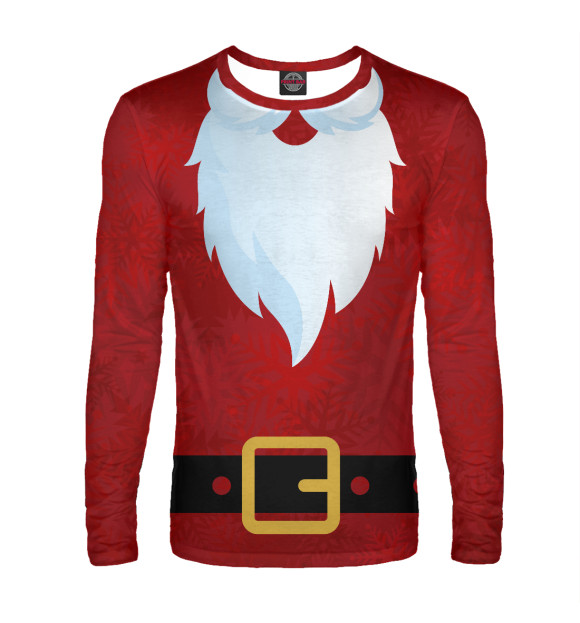 Мужской лонгслив с изображением Дед Мороз борода с ремнем цвета Белый