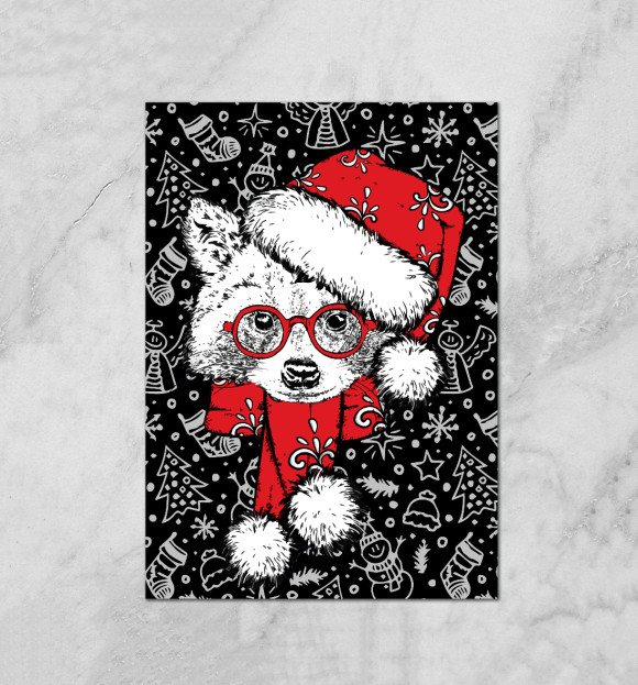 Плакат с изображением Енот Санта цвета Белый