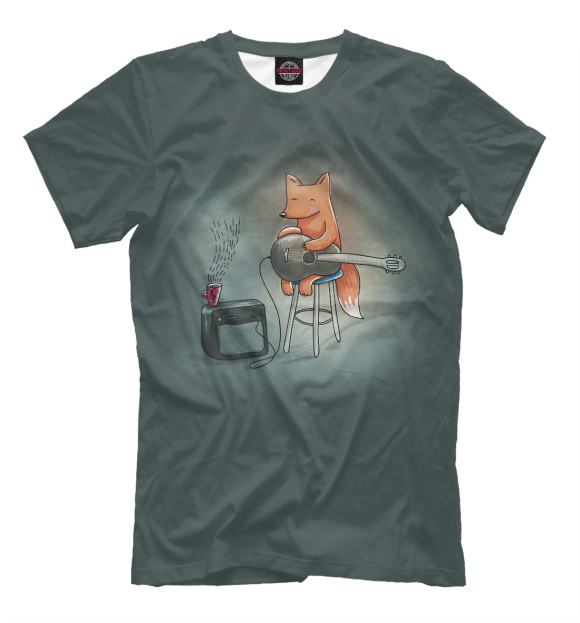 Мужская футболка с изображением Rocking Fox цвета Серый