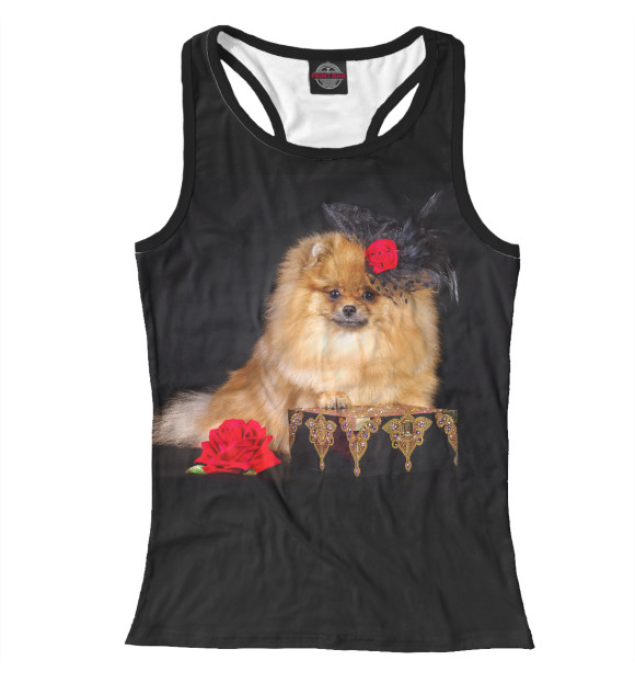 Женская майка-борцовка с изображением Шпиц с розой цвета Белый