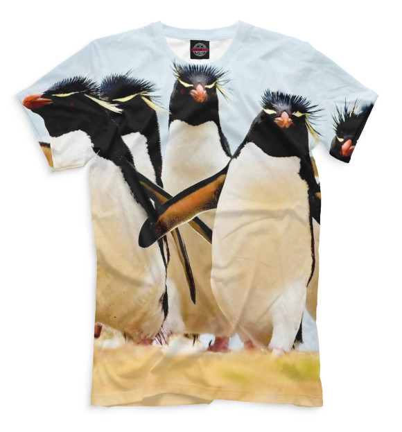 Мужская футболка с изображением Хохлатые пингвины цвета Молочно-белый