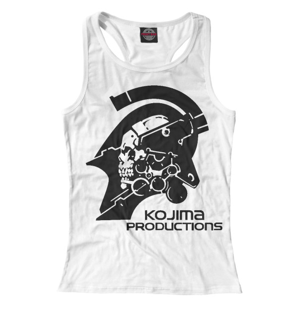 Женская майка-борцовка с притом Kojima Productions цвета Белый Женская майка-борцовка с изображением Kojima Productions цвета Белый