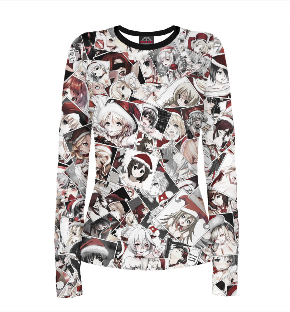 Женский лонгслив с изображением Новогодний Hentai цвета Р‘РµР»С‹Р№