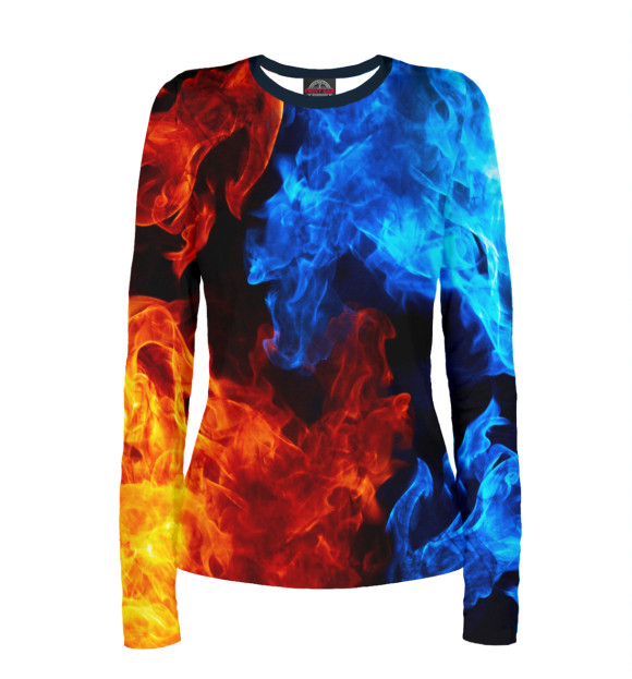 Женский лонгслив с изображением Огонь и Вода цвета Белый