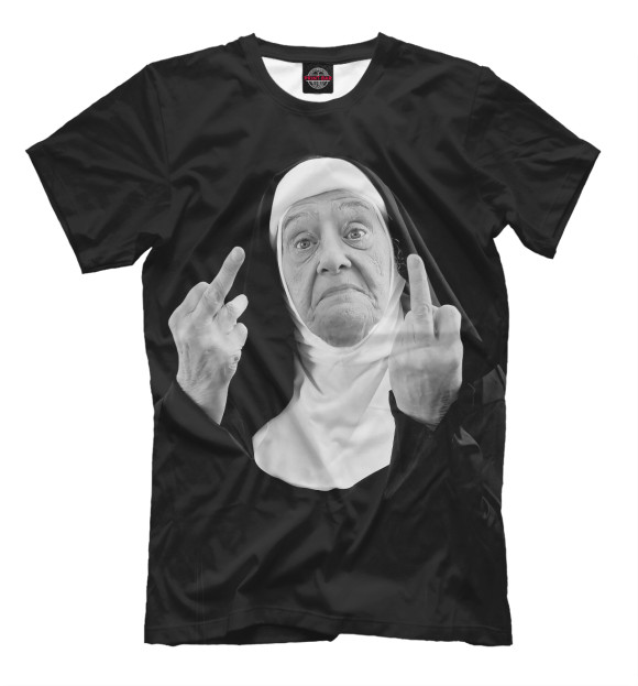 Мужская футболка с изображением Сердитая монашка цвета Черный