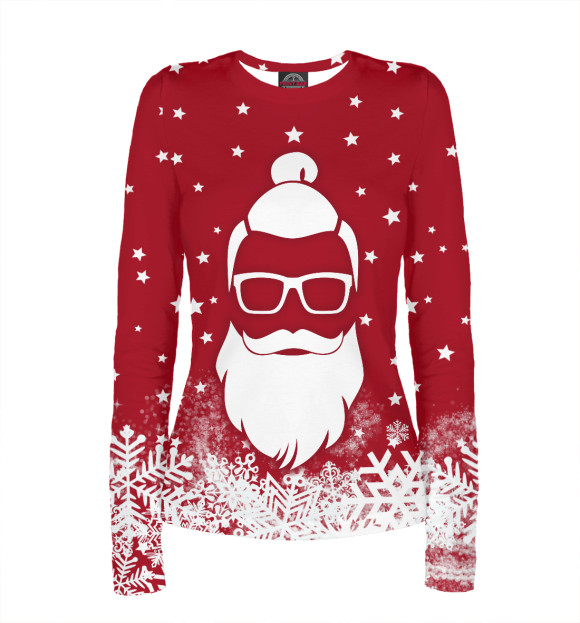 Женский лонгслив с изображением Дед Мороз хипстер цвета Белый