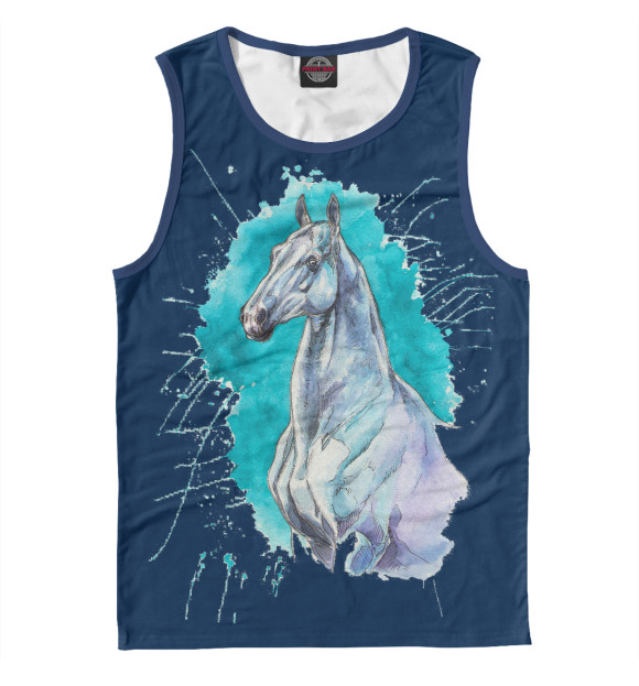 Майка для мальчика с притом Ахалтекинец на голубом цвета Белый Майка для мальчика с изображением Ахалтекинец на голубом цвета Белый