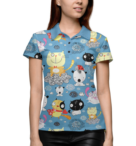 

Поло Print Bar, Белый, Кошечки