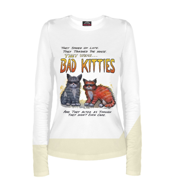 Женский лонгслив с притом Bad Kitties цвета Белый Женский лонгслив с изображением Bad Kitties цвета Белый