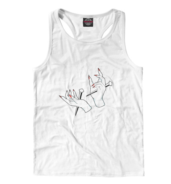 Мужская майка-борцовка с изображением Ладони проткнутые гвоздями цвета Белый