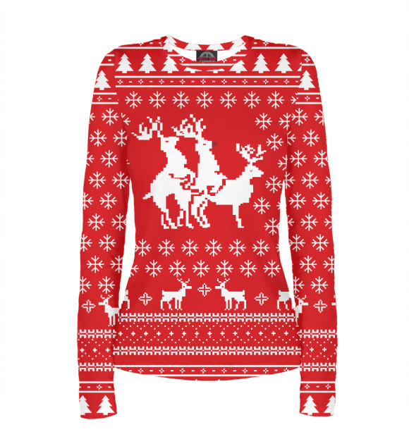 Женский лонгслив с изображением Свитер с Оленями цвета Р‘РµР»С‹Р№