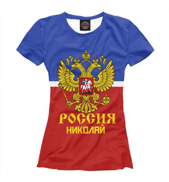 Женская футболка с изображением Хоккеист Николай цвета Белый