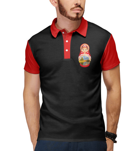 

Поло Print Bar, Белый, Русская матрешка