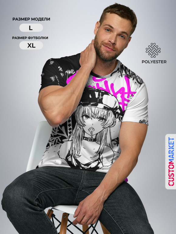 Мужская футболка с изображением Аниме Хаос цвета Белый