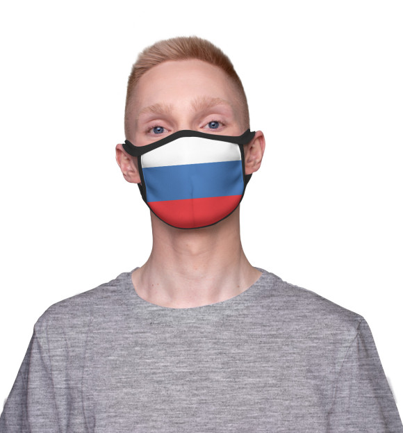 Маска тканевая с изображением Флаг России цвета Белый