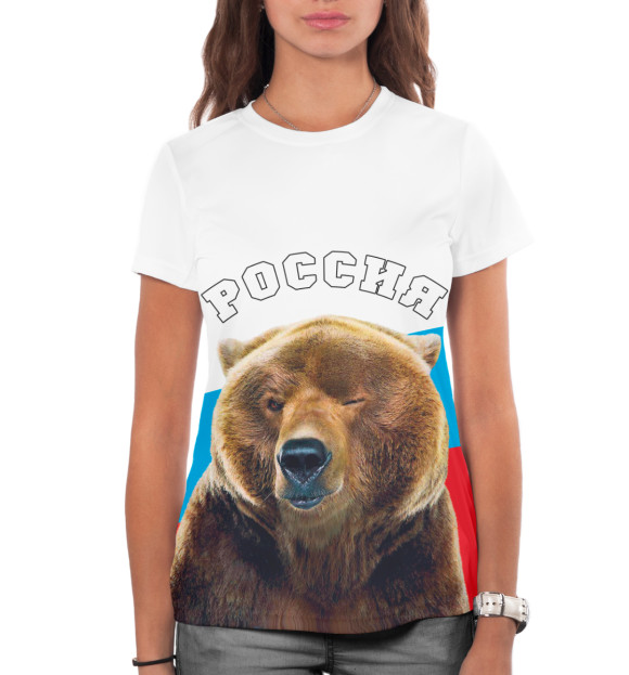 Женская футболка с изображением Медведь подмигивает цвета Белый