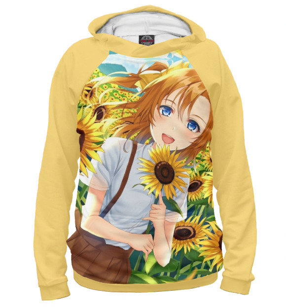 Женское худи с изображением Love Live! Подсолнухи цвета Белый