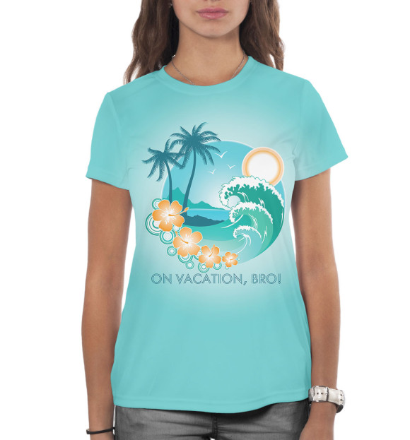 Женская футболка с изображением Остров с пальмами цвета Белый