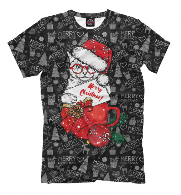 Мужская футболка с изображением Merry christmas цвета Белый