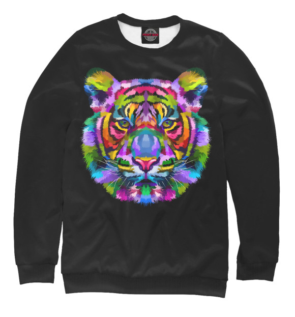 Женский свитшот с изображением Rainbow tiger цвета Белый