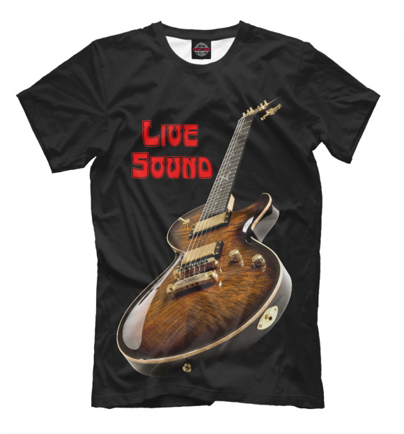 Мужская футболка с изображением Живой звук - гитара цвета Черный