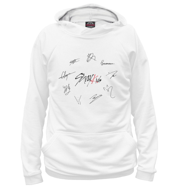 Мужское худи с изображением Автографы Stray Kids цвета Белый