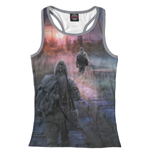 Женская майка-борцовка с притом S.T.A.L.K.E.R. 2 цвета Белый Женская майка-борцовка с изображением S.T.A.L.K.E.R. 2 цвета Белый