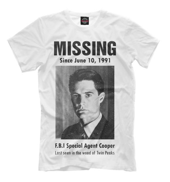 Мужская футболка с изображением Твин Пикс. Агент Купер цвета Молочно-белый