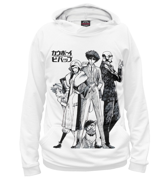 Мужское худи с притом Ковбой Бибоп цвета Белый Мужское худи с изображением Ковбой Бибоп цвета Белый