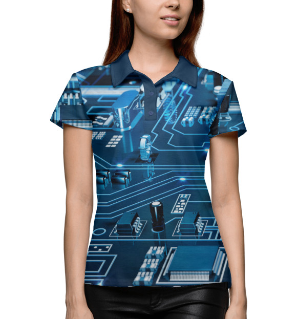 Женское поло с изображением Микросхемы цвета Белый
