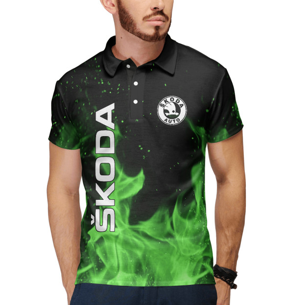 Мужское поло с изображением Skoda Fire цвета Белый