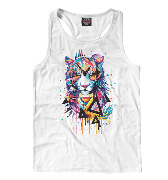 Мужская майка-борцовка с изображением Тигр Акварель White цвета Белый