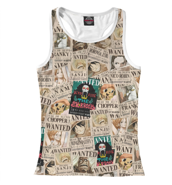Женская майка-борцовка с изображением One Piece Большой куш цвета Белый