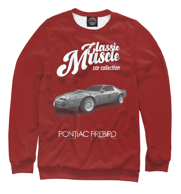 Мужской свитшот с изображением Маслкар Pontiac Firebird на красном фоне цвета Белый