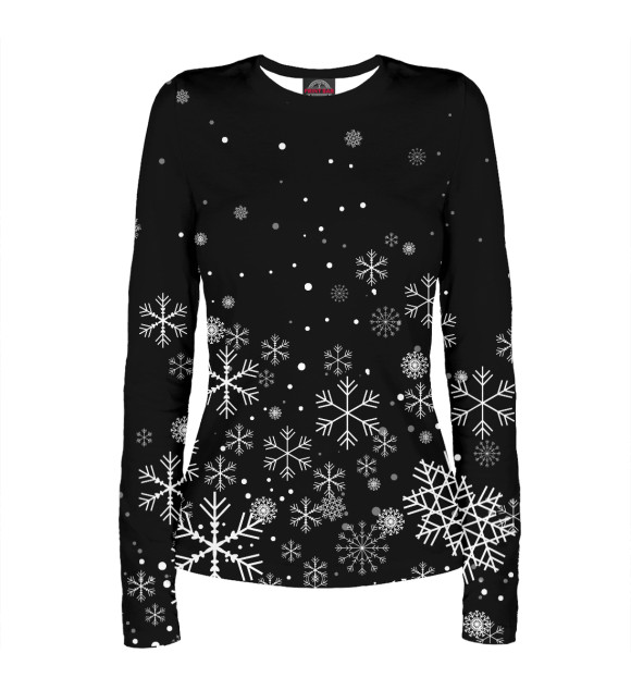 Женский лонгслив с изображением Новогодние снежинки цвета Белый