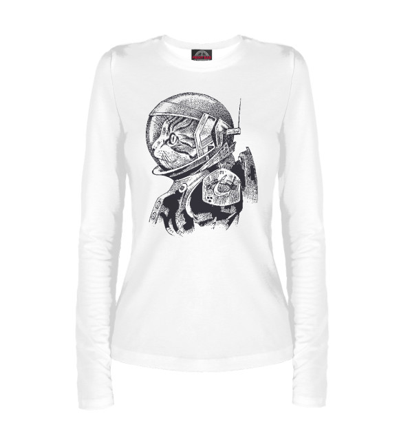 Женский лонгслив с притом Space Cat цвета Белый Женский лонгслив с изображением Space Cat цвета Белый