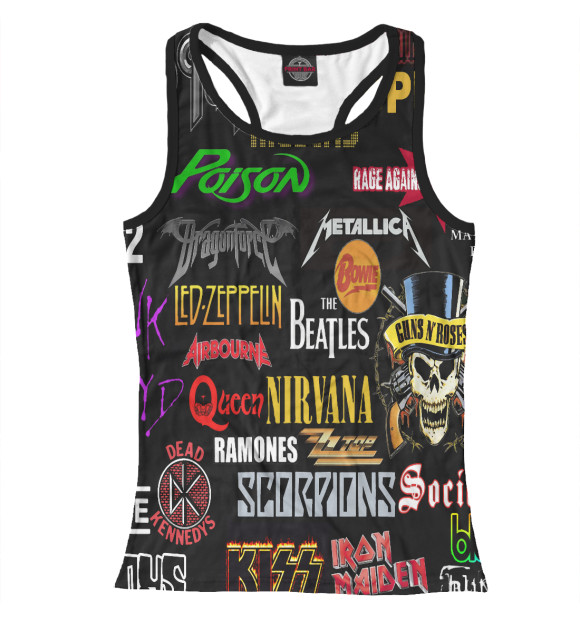 Женская майка-борцовка с притом Рок группы цвета Белый Женская майка-борцовка с изображением Рок группы цвета Белый