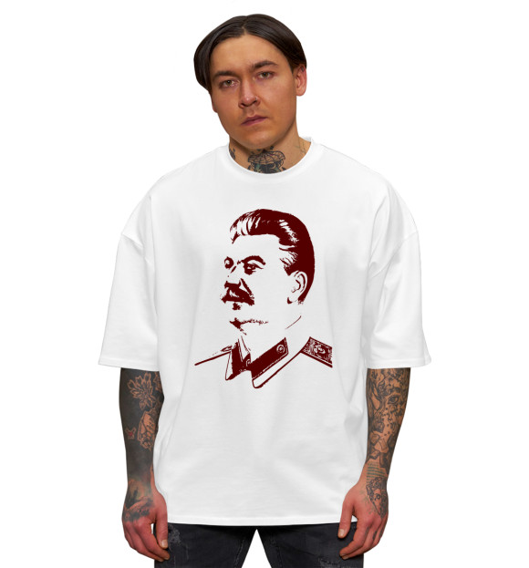 Мужская футболка оверсайз с изображением Сталин цвета Белый