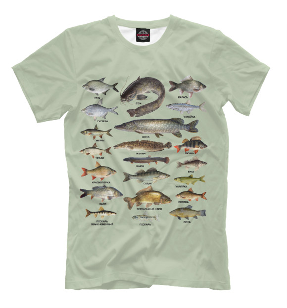 Мужская футболка с изображением Популярные виды рыб цвета Бежевый