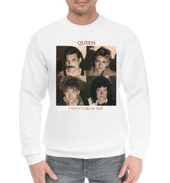 Мужской хлопковый свитшот с изображением Queen цвета Белый