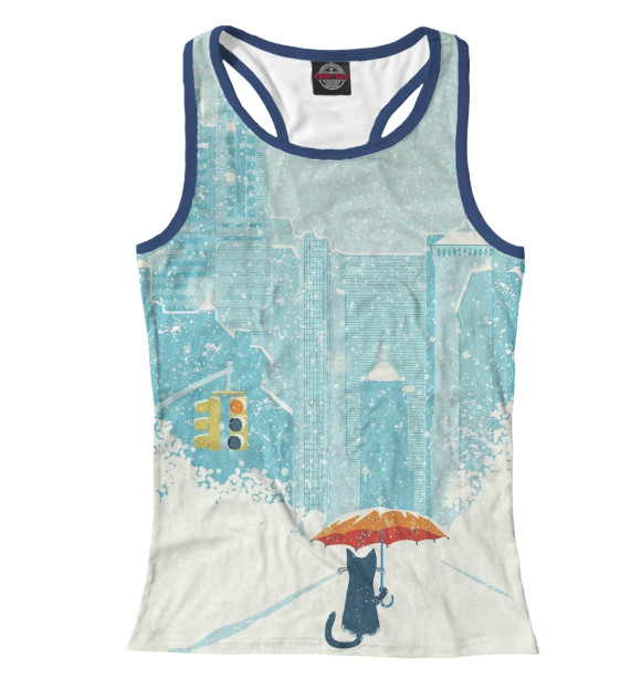 Женская майка-борцовка с изображением Котик под зонтом цвета Белый