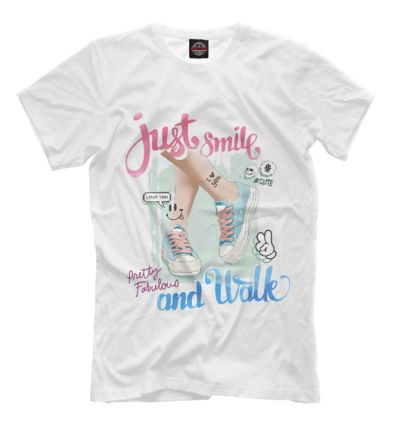 Мужская футболка с изображением Просто Улыбнись цвета Молочно-белый