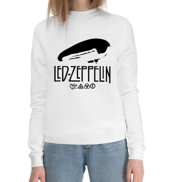 Женский хлопковый свитшот с изображением Led Zeppelin цвета Белый
