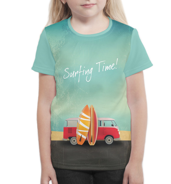 Футболка для девочек с изображением Surfing Time! цвета Белый