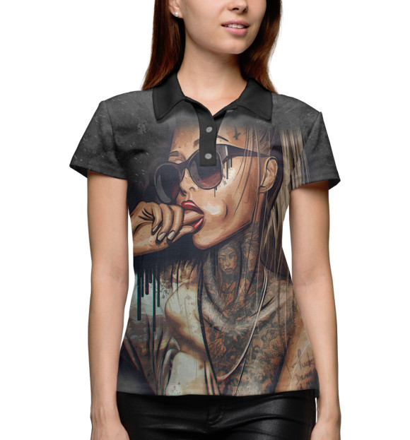 Женское поло с изображением Девушка в тату цвета Белый