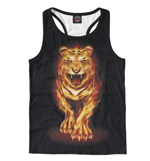 Мужская майка-борцовка с изображением Огненный тигр цвета Белый