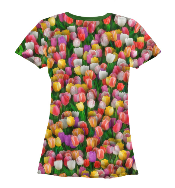 Женская футболка с изображением Разноцветные тюльпаны цвета Белый