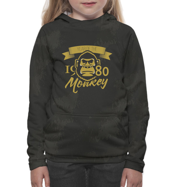 Худи для девочки с изображением Год обезьяны — 1980 цвета Белый